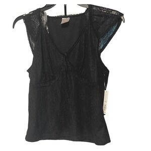NWT No Boundaries‎ Black Lace Sleeveless Top V-Neck L (11-13) Juniors Blouse